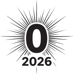 Retro Sunburst Star Celebration 2026 Silhouettes on White Background