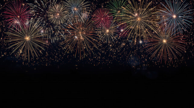 Fuochi d'artificio colorati su sfondo nero. Generative AI