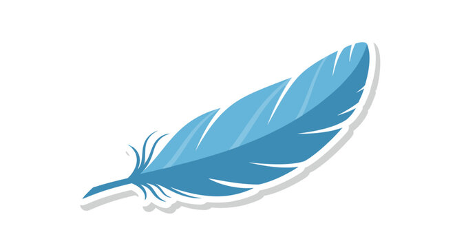 Stylized blue feather illustration with delicate barbs and a soft shadow, presented on a clean