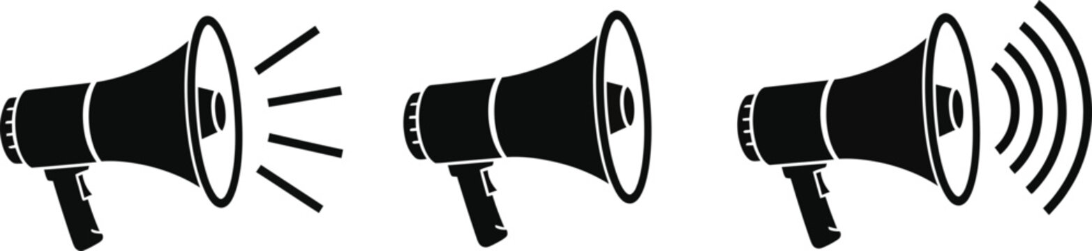 Three megaphones with increasing sound waves