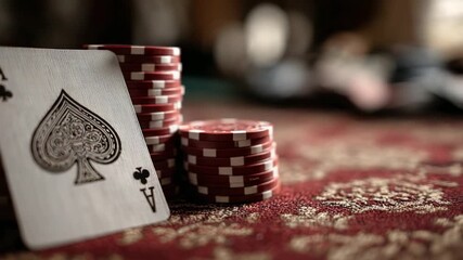 High stakes poker game at a cozy casino with chips and cards on the table