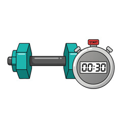 Flat vector illustration of dumbbell and stopwatch timer