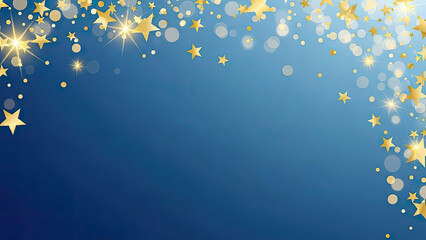 Beautiful blue background with golden stars and shining lights