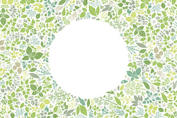 ハーブ柄のパターン　円形の余白があるフレーム