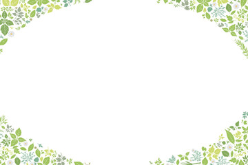 ハーブ柄のパターン　四隅に楕円形型のフレーム