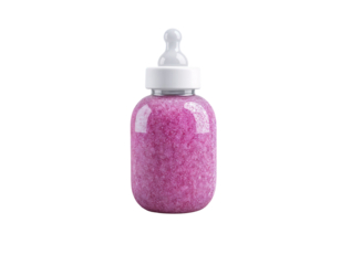 Pink Baby Bottle with Textured Food on Transparent Background
