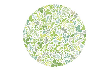 ハーブ柄のパターン　円形に敷き詰めた構成