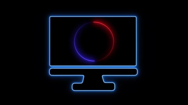 cyan circle glow border, alpha channel, seamless loop, abstract glowing neon line circular lens animation neon light on black background, vertical design in tv screen monitor icon