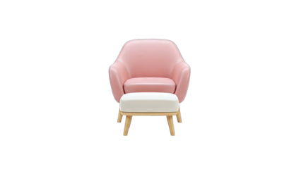 Pink Armchair with Ottoman on White Background