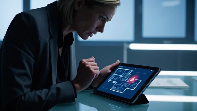 Architect using a digital blueprint on a tablet in a modern office