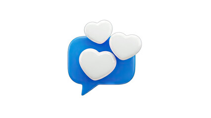 3D Hearts Floating Above a Blue Chat Bubble