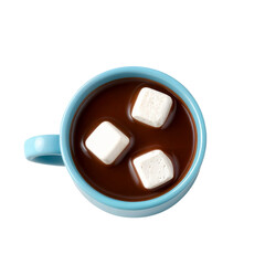 Hot Chocolate with Marshmallows in a Blue Mug, Top View