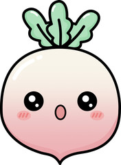 Obraz premium Surprised Kawaii Radish Character with Round Mouth