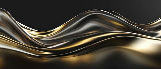 Elegant black and gold fluid metallic waves forming smooth curves on a dark background. Ideal for luxury, design, or branding visuals.
