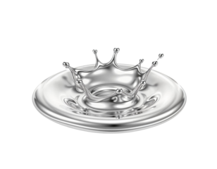 Silver Liquid Crown Splash with Reflective Ripples