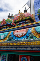 The bright decoration of the facade of Sri Maha Mariamman Temple in central Bangkok, Thailand