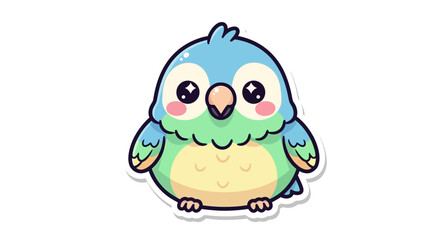 Cute cartoon baby bird with big sparkling eyes, pastel colors, and expressive adorable character