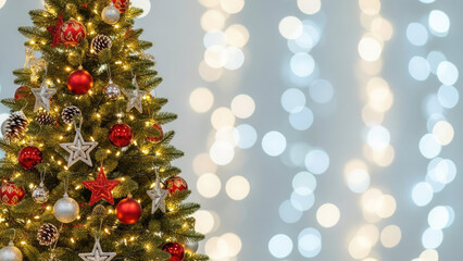 Beautifully decorated christmas tree with lights and ornaments