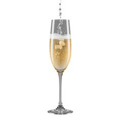 Sparkling Champagne Flute with Bubbles and Pouring Liquid