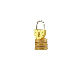 Financial Security Golden Padlock on Stack of Coins