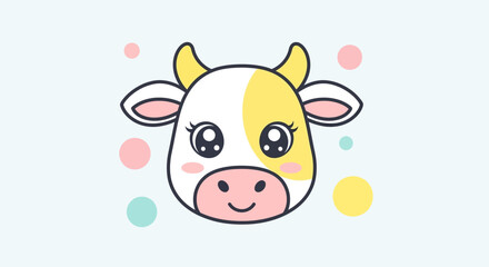 Cute cartoon cow face with colorful background for children's design or educational materials