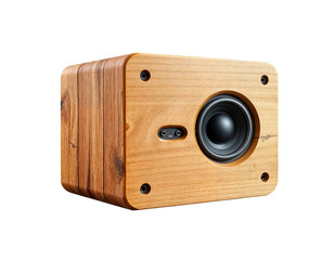 Single Wooden Audio Speaker Isolated on Transparent Background