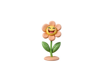 Cheerful 3D Cartoon Flower with Smiling Emoji Face