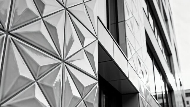 Closeup of sleek ceramic tile facade cladding highlighting intricate patterns and glossy finish on modern building exteriors