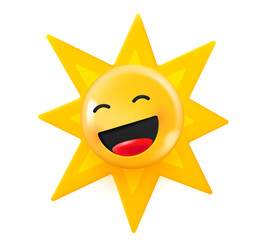 Emoticon with yellow rays. 3d vector illustration