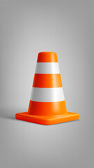 Orange Safety Road Parking Cone with white stripes. 3d vector illustration