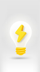 Lighting bulb with golden bolt. 3d vector illustration