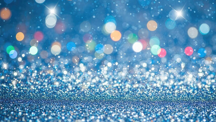 Beautiful blue glittering background with sparkling lights