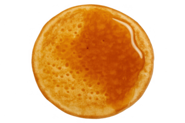 Pancake with golden syrup drizzled on top, delicious sweet breakfast food for a morning treat, transparent background