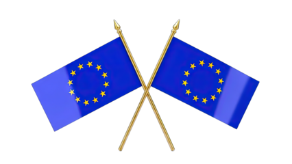 European Union Flags Crossed on White Background