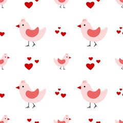 Seamless baby pattern with pink birds on a white background. Bed linen, fabric, wrapping paper