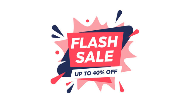 A vibrant graphic banner announcing a flash sale with up to 40% off, featuring an energetic design in red, pink, and dark blue.