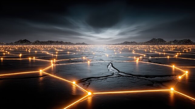 A vast, interconnected web of glowing peer-to-peer nodes, exchanging digital assets in a decentralized network with no central server, Decentralized Finance  - Powered by Adobe