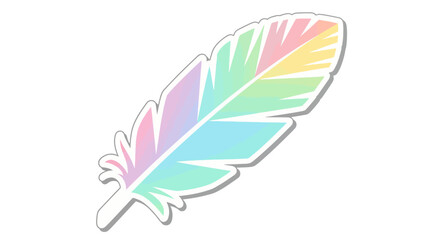 Colorful pastel feather sticker with soft rainbow hues and delicate design © ANDRIAN