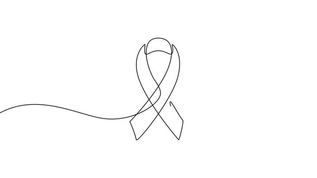 Continuous one line drawing of breast cancer awareness ribbon. Single line drawing illustration of breast cancer. World breast cancer awareness day
