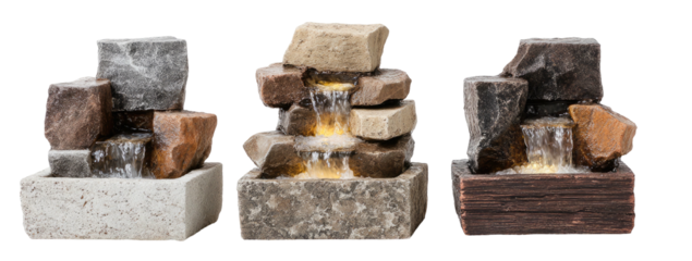 Stone fountains with water cascading over rocky tiers