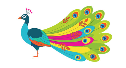 Obraz premium Colorful Peafowl Illustration with Vibrant Feathers and Artistic Design
