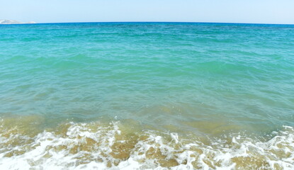 Obraz premium Greece, Crete, Heraklion, Ammoudara Beach, seascape with mountains