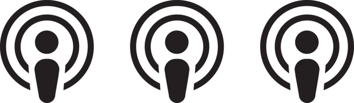 Apple Podcast App Icon in Gradient Purple. Flat logo options for audio streaming, mobile interface, and media branding design. digital editorial social media icon vector. A collection of podcast icons