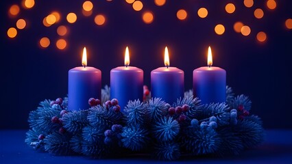 Four candles in winter wreath