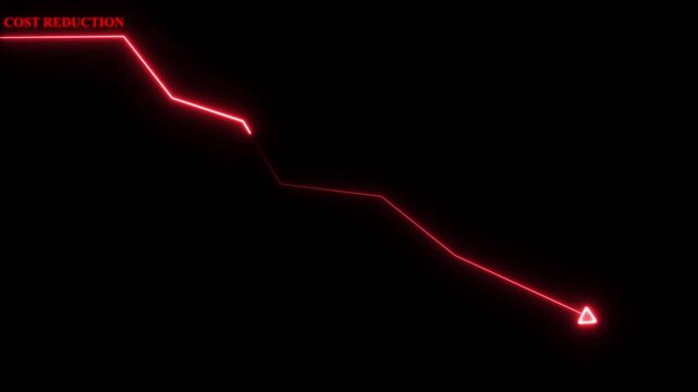 Red Neon Line Graph Showing Cost Reduction Trend chart