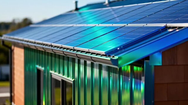 Anodized metal roofing captured in a medium shot displaying a sleek durable finish with vibrant hues that contribute to temperature regulation in contemporary architecture