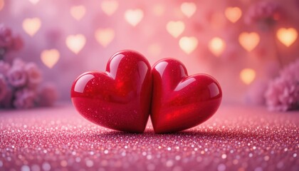 Obraz premium Two interlocking red heart ornaments