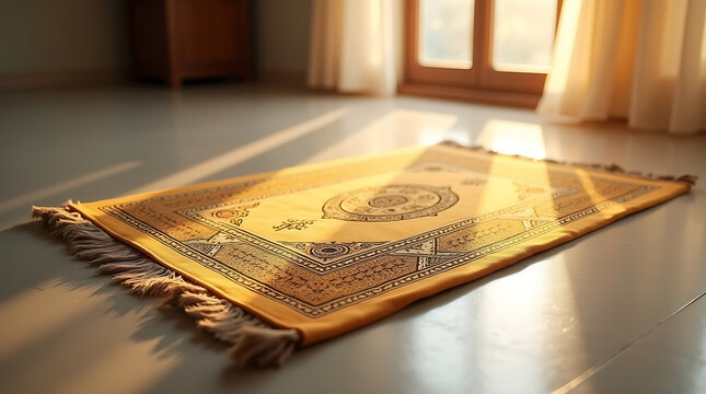 Minimal Islamic Prayer Mat with Soft Light for Ramadan
