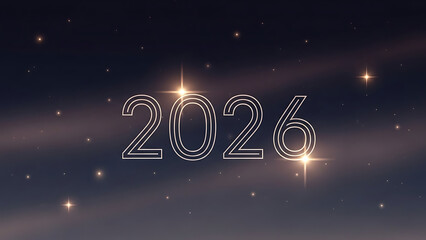 Glowing 2026 New Year Text with Stars on Dark Elegant Background