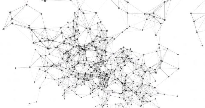 Movable interlaces of dots and lines dance in a cosmic rhythm on a white background. Their smooth movement creates a sense of depth and digital harmony. Looping seamless animation.